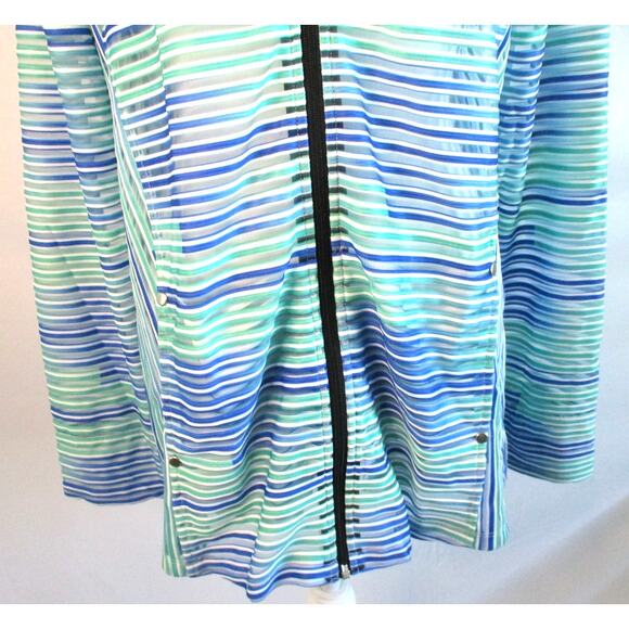 Erin London Women's Long Sleeve Semi Sheer Blue Striped Zip Jacket NWT Size Lg. - Picture 3 of 12
